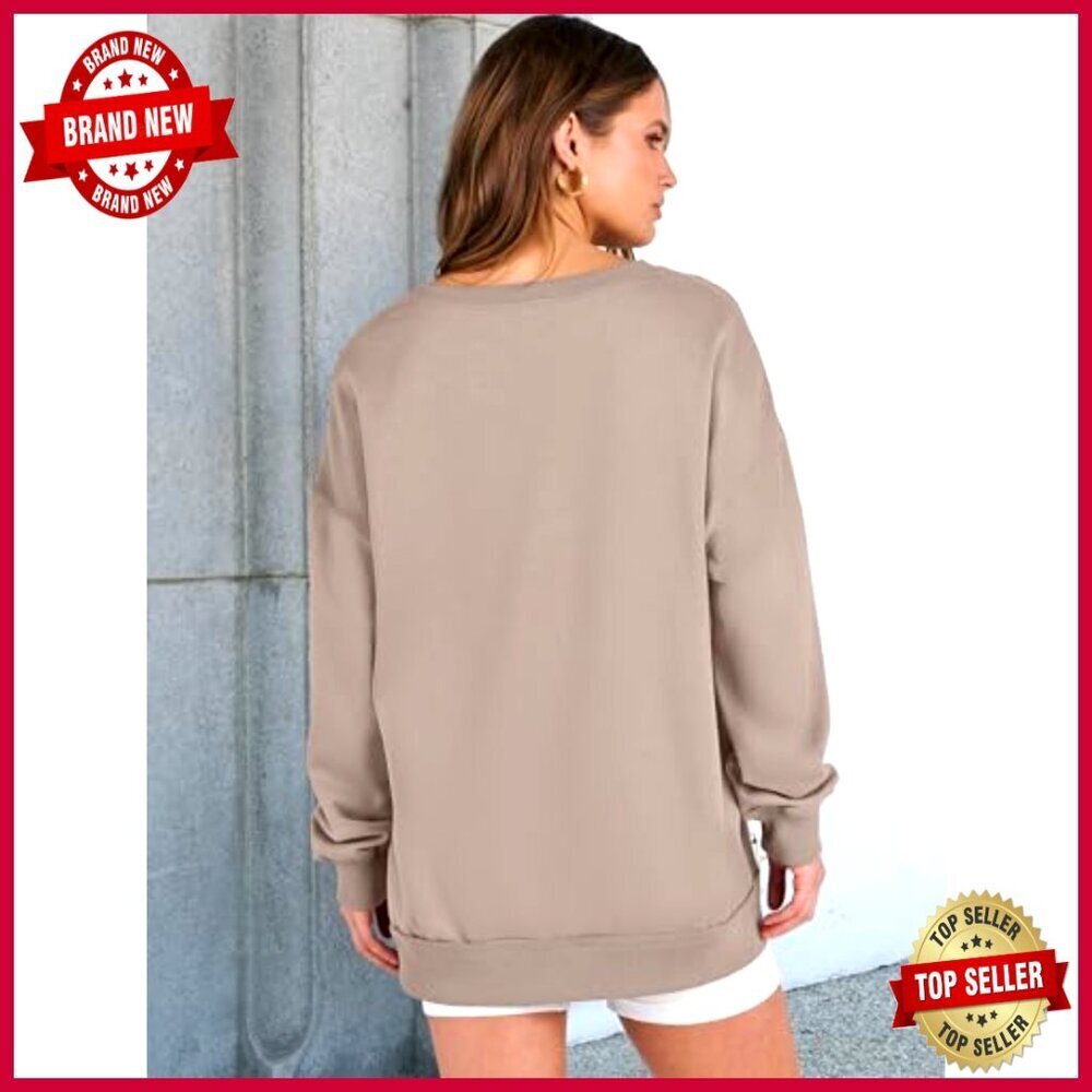 Oversized V-Neck Sweatshirt Tunic Pullover Long Sleeve Loose Fit - Picture 5 of 7